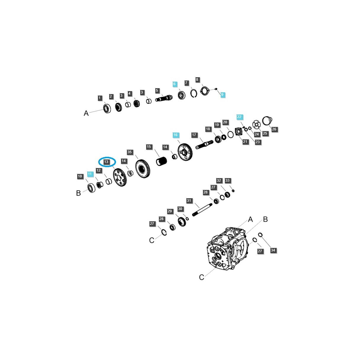Ozubené koleso stredového hriadeľa vývodového hriadeľa / TRG287 / traktor LS 40009240