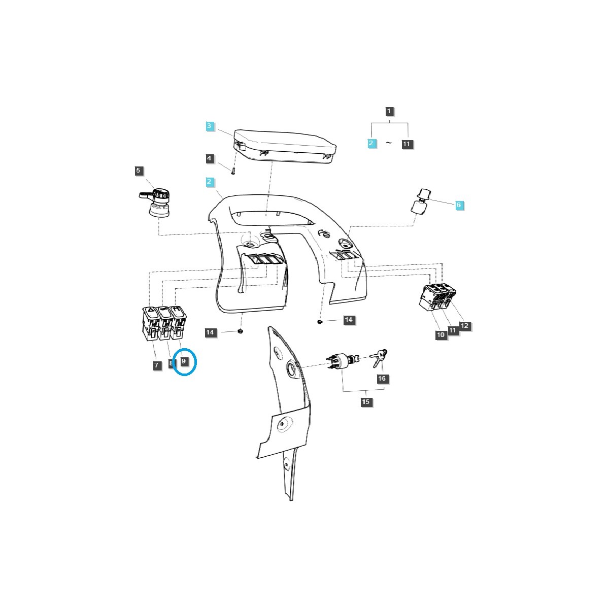 Włącznik lamp narożnych / TRG750 / 40308081