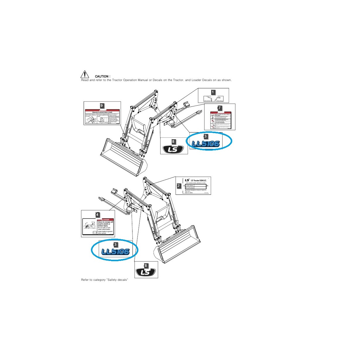 Autocollant du nom du modèle LL5106 côté gauche / Tracteur LS / 40320338