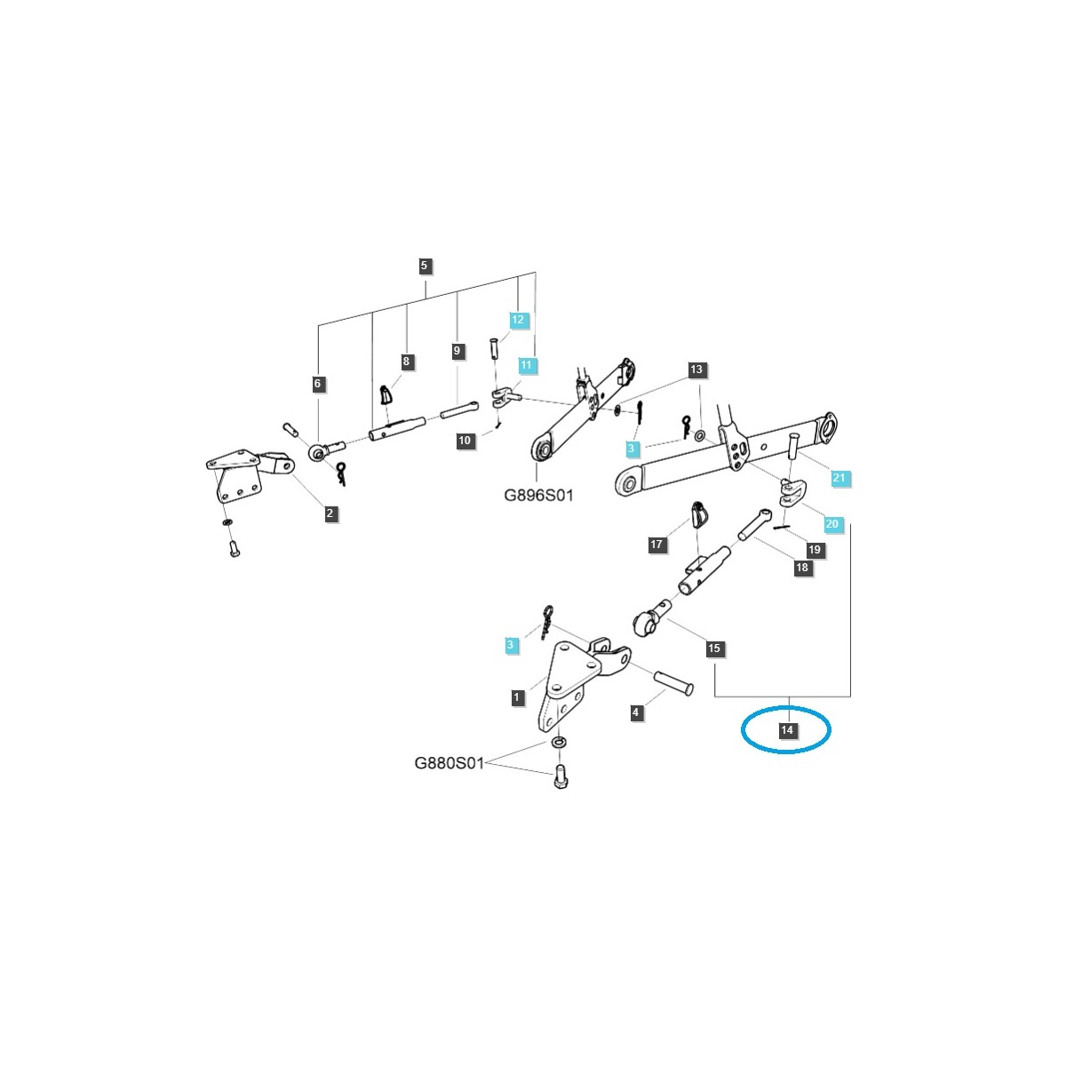 Barre de stabilisation pour bras d'attelage 3 points / G896 / Tracteur LS / 40008063