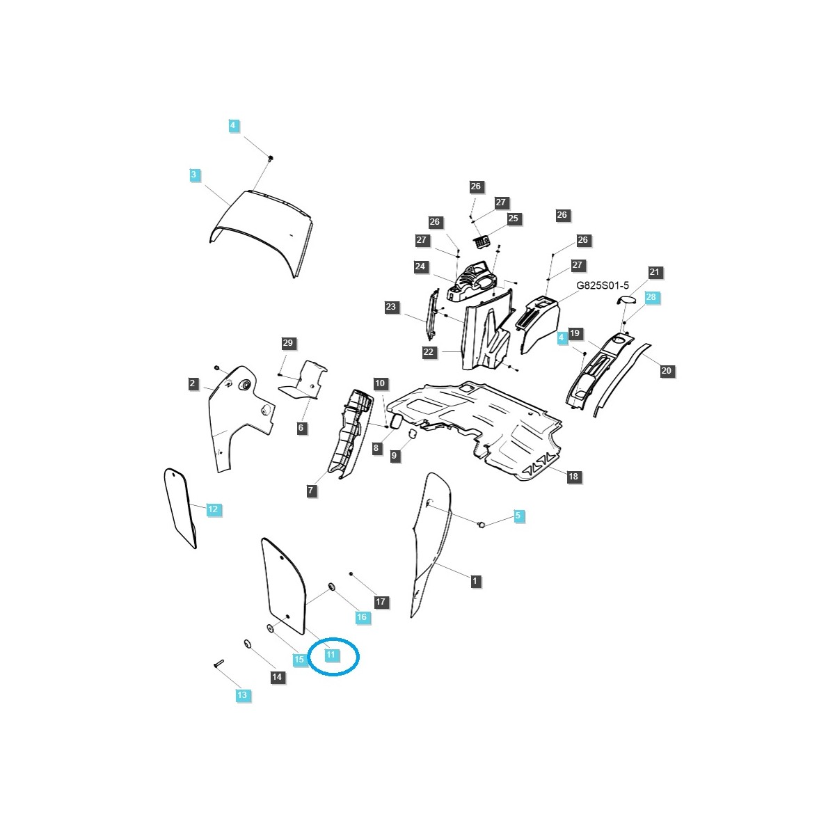 Cristal de ventana delantera inferior izquierda / TRG864 / Tractor LS / 40430045