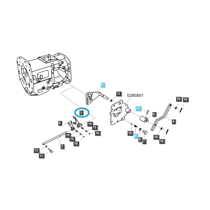 transmission - Fourchette de changement de vitesse/gamme (1-3) / TRG291 / Tracteur LS 40009190