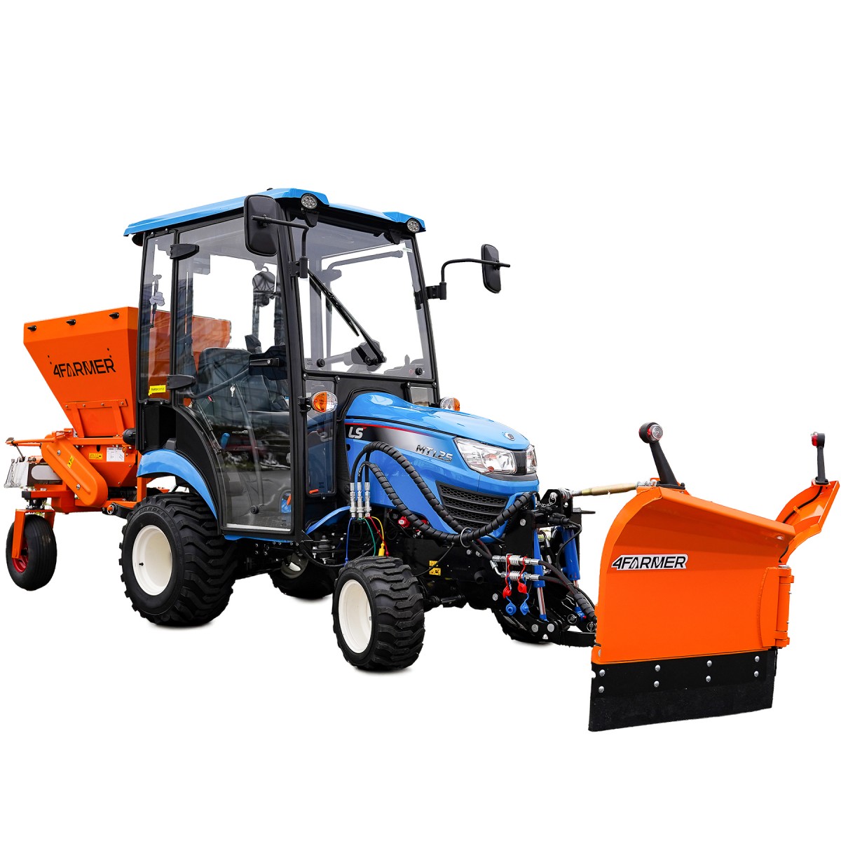 LS Tractor MT1.25 4x4 - 24.7 HP / CAB / IND + Vario plow 150 cm (3-point linkage) + M320 4FARMER spreader