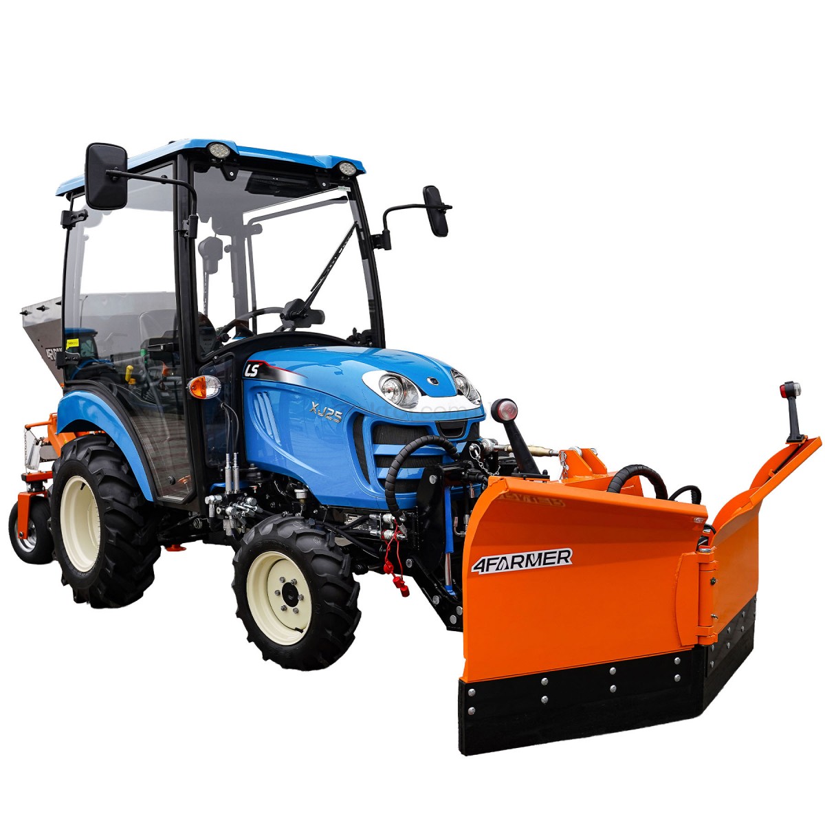 Traktor LS XJ25 MEC 4x4 - 24,4 HP / kabína + pluh Vario 150 cm, hydraulický 4FARMER + pozinkované rozmetadlo M320 4FARMER