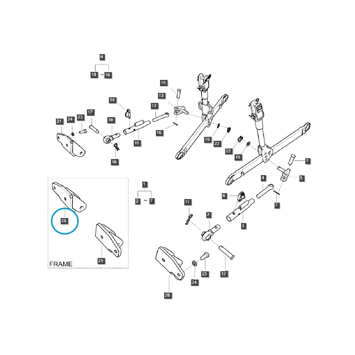 parts for ls - Right three-point linkage hitch / TRG896 / XR45, XR50, XR60 / LS Tractor / 40251034