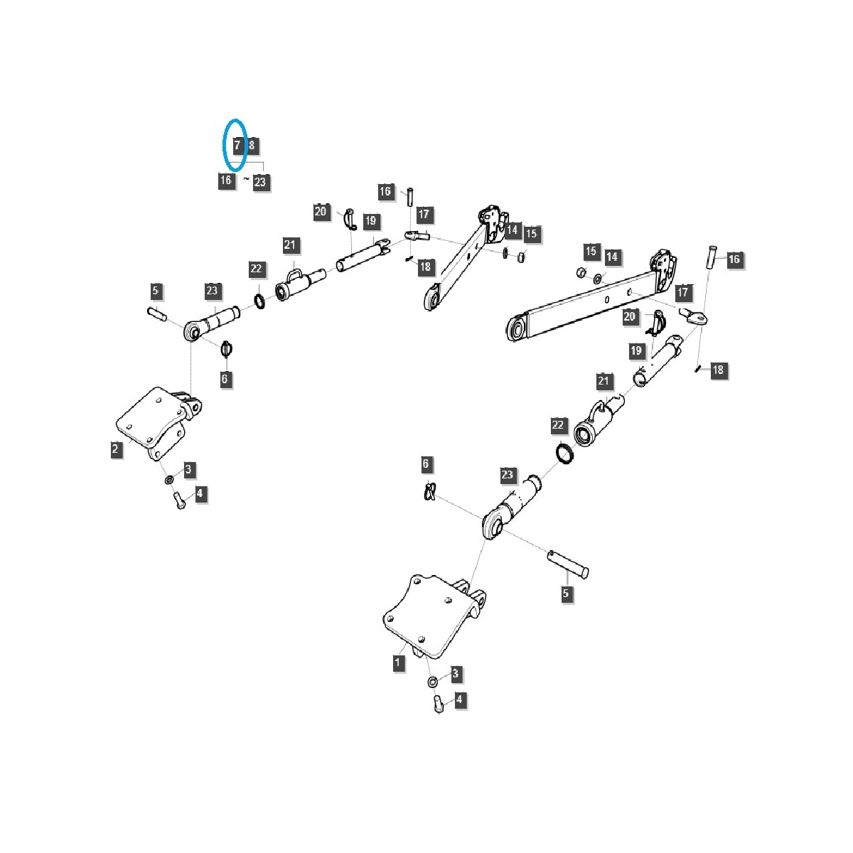 Chaîne, tendeur de suspension pour attelage trois points / G896 / Tracteur LS / 40389109