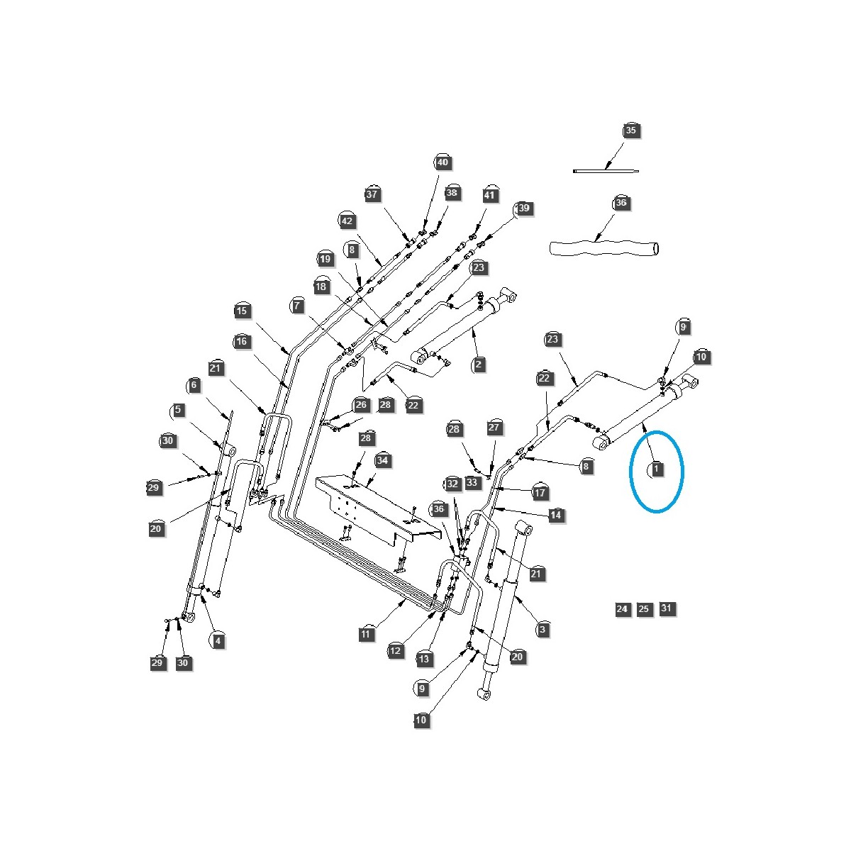piezas para ls - Cilindro de la cuchara del cargador LL2101, izquierdo / ST350 / Tractor LS / 40230908