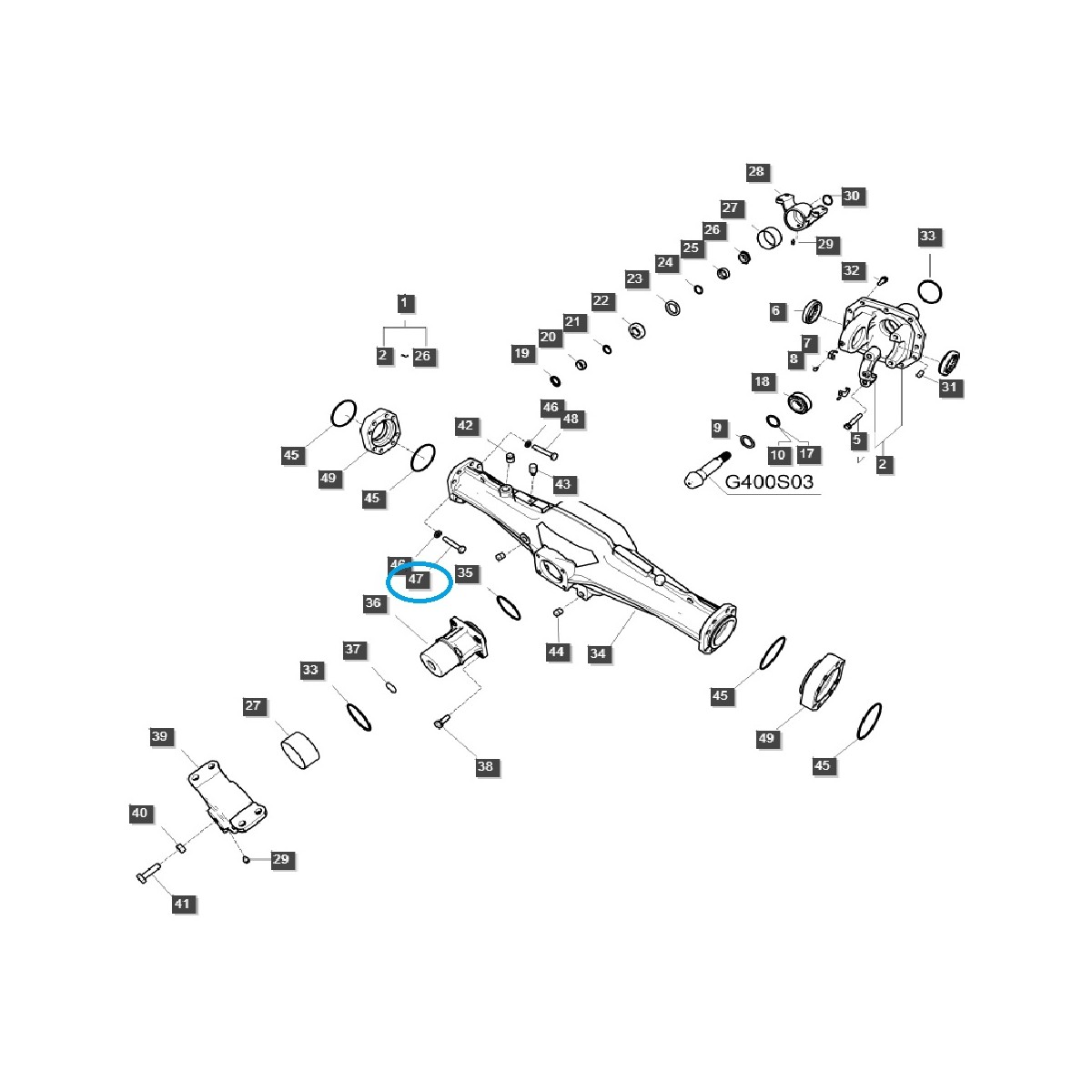 Boulon hexagonal du carter d'essieu avant / S101127043 / Tracteur LS / 40027958