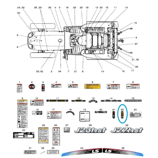 Information sticker, cruise control TRG980 J23HST, J27HST / LS Tractor / 40215219