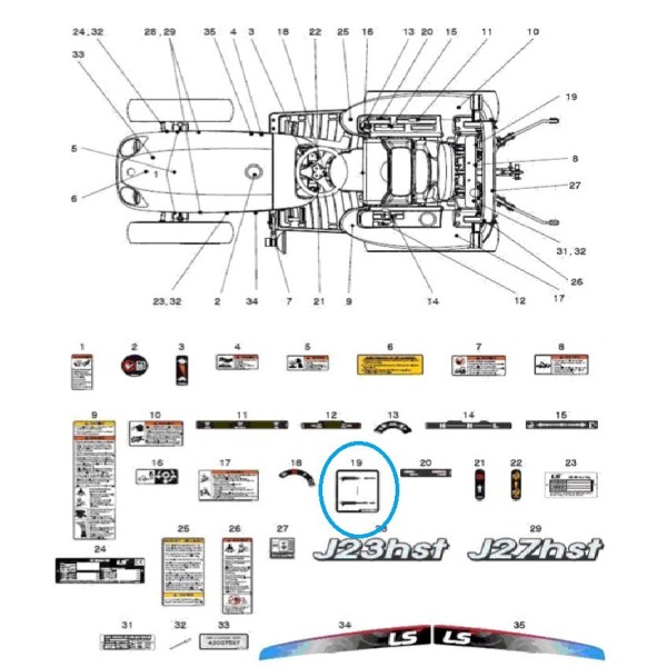 copy of Adhesivo de advertencia de diferencial TRG980 / LS Tractor / 40008815