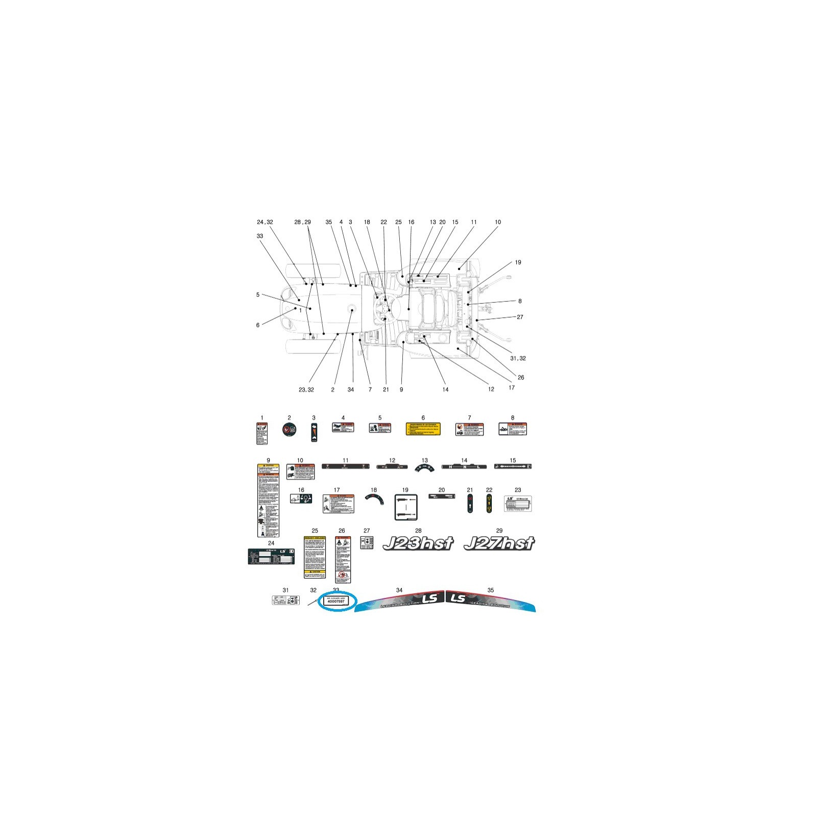 copy of Adhesivo de advertencia de diferencial TRG980 / LS Tractor / 40008815