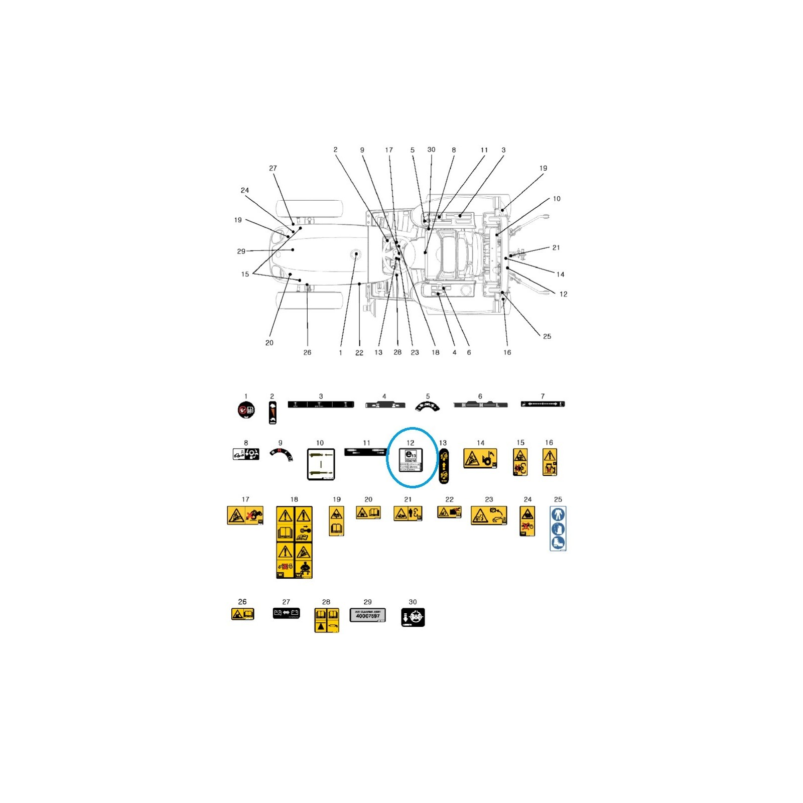 Informationsaufkleber TRG980 J23 MEC, J23HST, J27MEC, J27HST, XJ2025 LS Traktor / 40434805