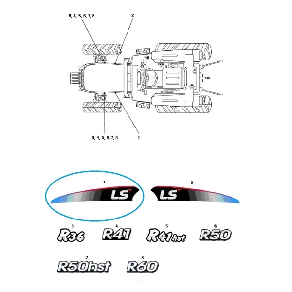 Nálepka na kapotu LS - ľavá / TRG980 / Traktor LS / 40402330