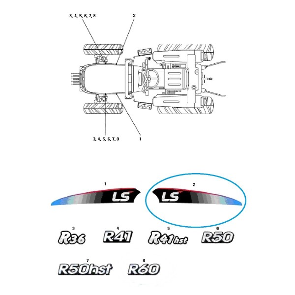 Nálepka na kapotu LS - ľavá / TRG980 / Traktor LS / 40402330