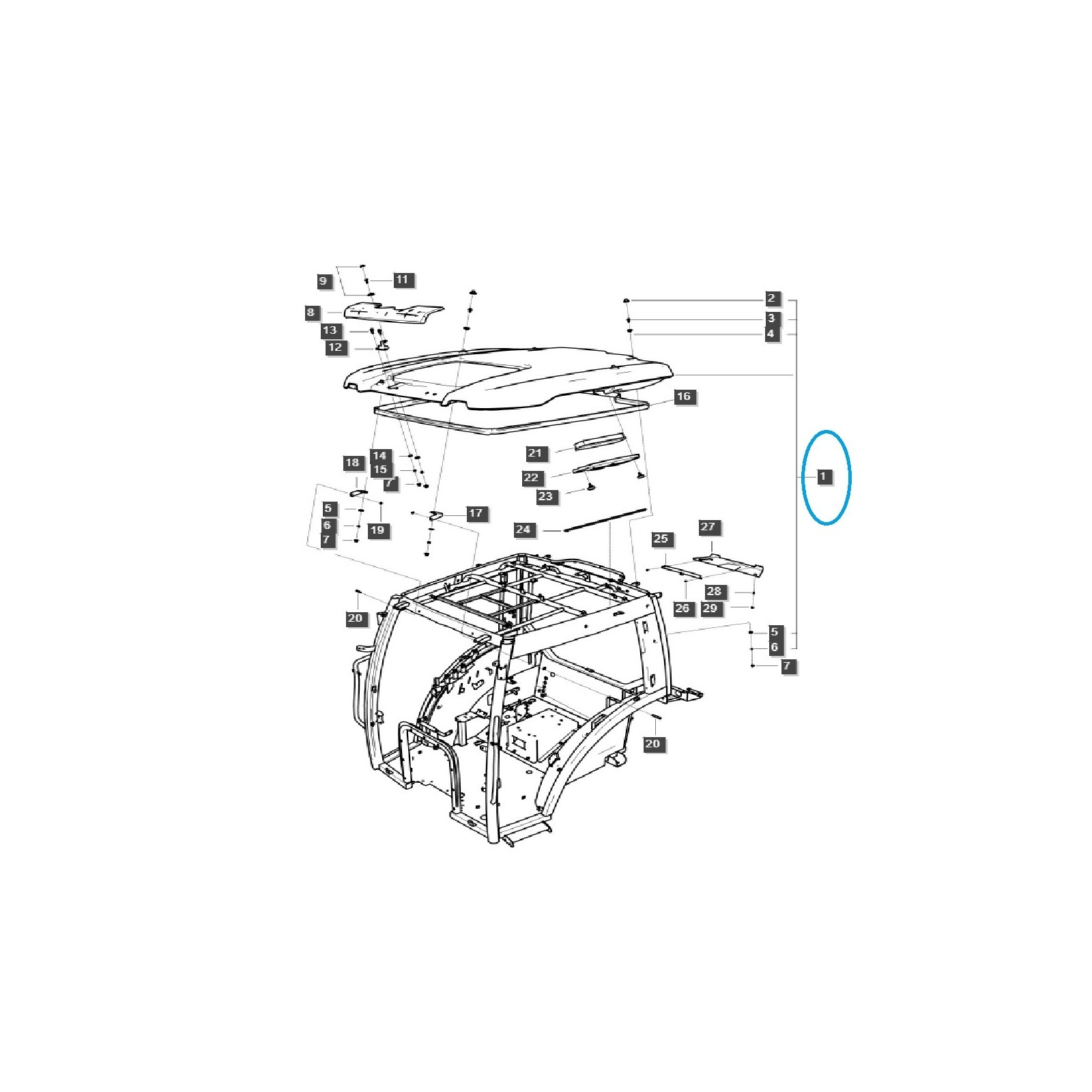 Cab roof without sunroof / G867 / LS Tractor / 40411528