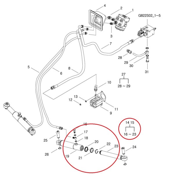 Hydraulischer Servolenkungszylinder / Rechts / Nr. 40007986 / LS Traktor