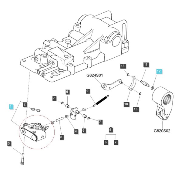Válvula hidráulica / 180 kgf / TRG822 / LS MT3.35 / LS MT3.40 / LS MT 3.50 / LS MT 3.60 / A1822151 / 40007577 / n.° 40250285