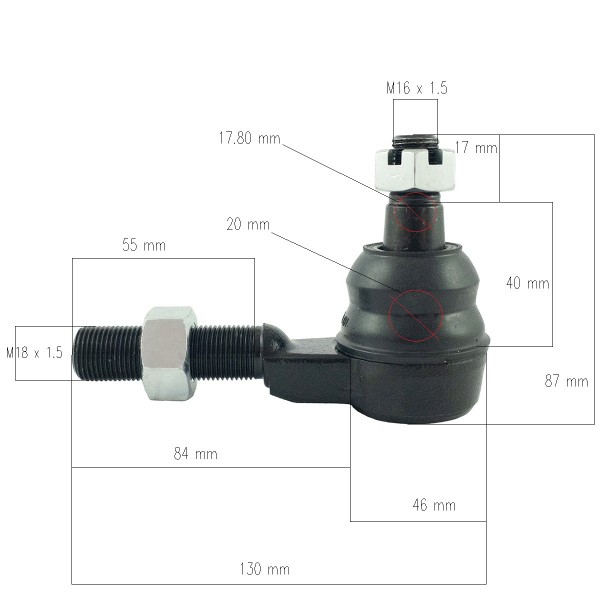 Extremo de varilla / 130 mm / Derecha / LS MT3.35 / LS MT3.40 / LS MT3.50 / LS MT3.60 / G610 / A1610036 / No. 40008103