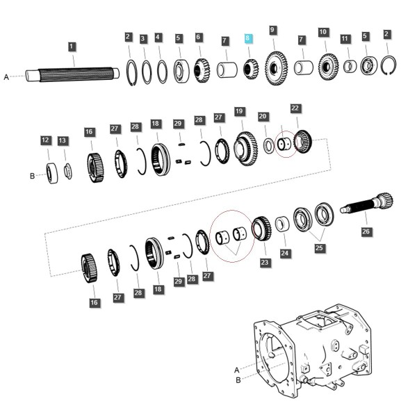 Pouzdro hnacího hřídele / pouzdro řetězového kola / LS MT3.35 / LS MT3.40 / LS MT3.50 / LS MT3.60 / č. 40010047