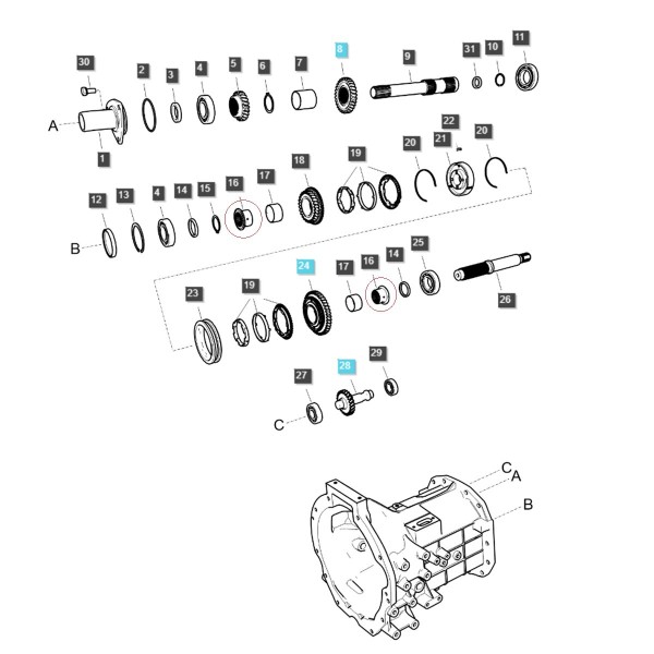 30T Buchse für Schalthebel LS MT3.50 / LS MT3.60 / TRG281 / A1281638 / 40010106