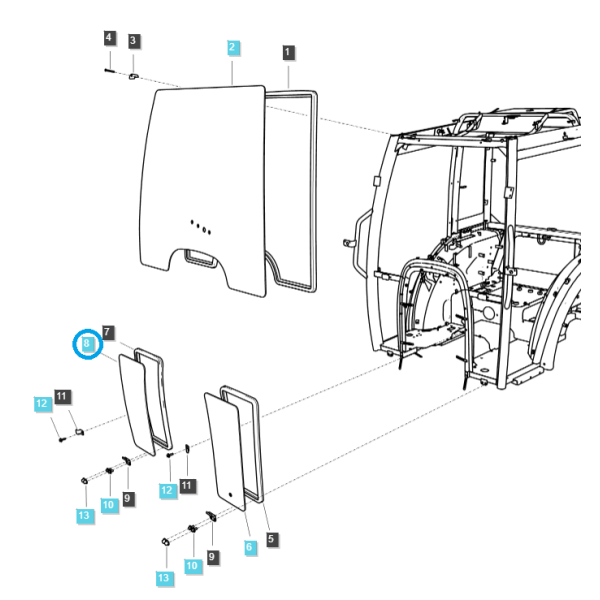 Fensterscheibe vorne unten rechts / TRG863 / LS Traktor / Nr. 40430145