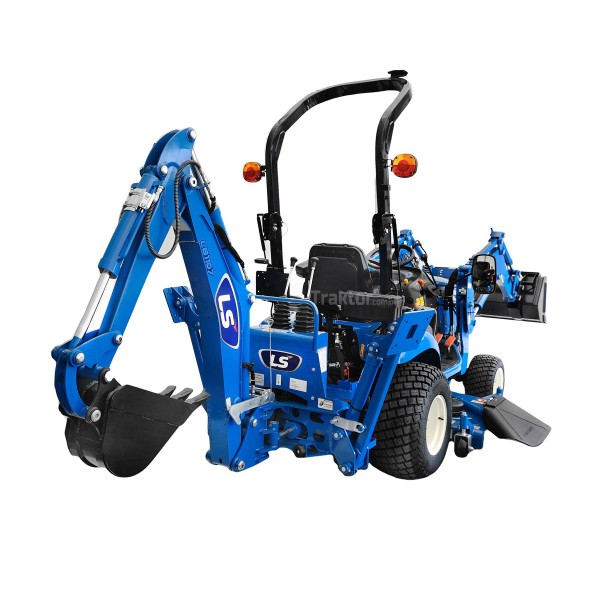 LS Tractor MT1.25 con excavadora, cargadora, cortadora de césped y neumáticos para césped