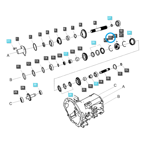 Getriebesynchronnabe / TRG281 / A1281449 / LS Traktor Nr. 40009380