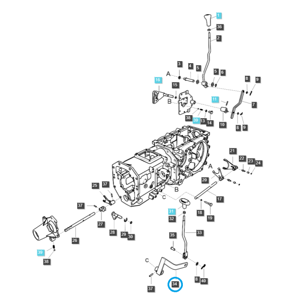 Varillaje de palanca 4WD / TRG293 / Tractor LS / N.° 40032427