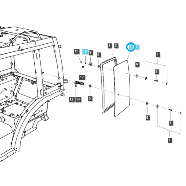 Boční okno kabiny / levé / TRG863 / LS Traktor / č. 40430150