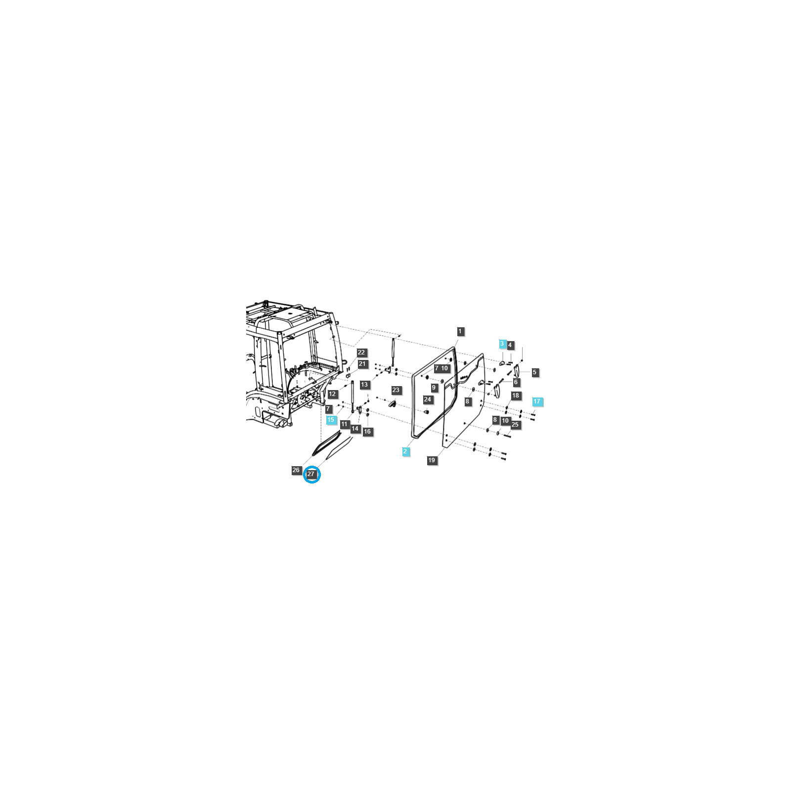 Hinteres unteres Kabinenfensterglas / TRG863 / LS-Traktor / Nr. 40430147
