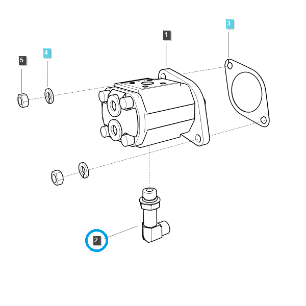 Conector acodado de bomba de dirección asistida 3/8 / TRG630 / Tractor LS / n.º 40318956