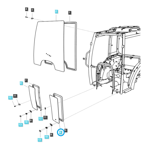 Vidrio de ventana delantera inferior izquierda / TRG863 / Tractor LS / N.º 40255033