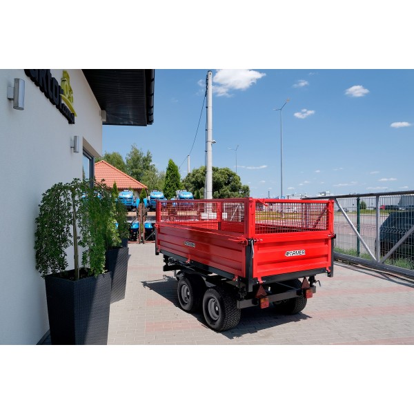 Two-axle agricultural trailer 2.5T with kiper and mesh extensions 4FARMER