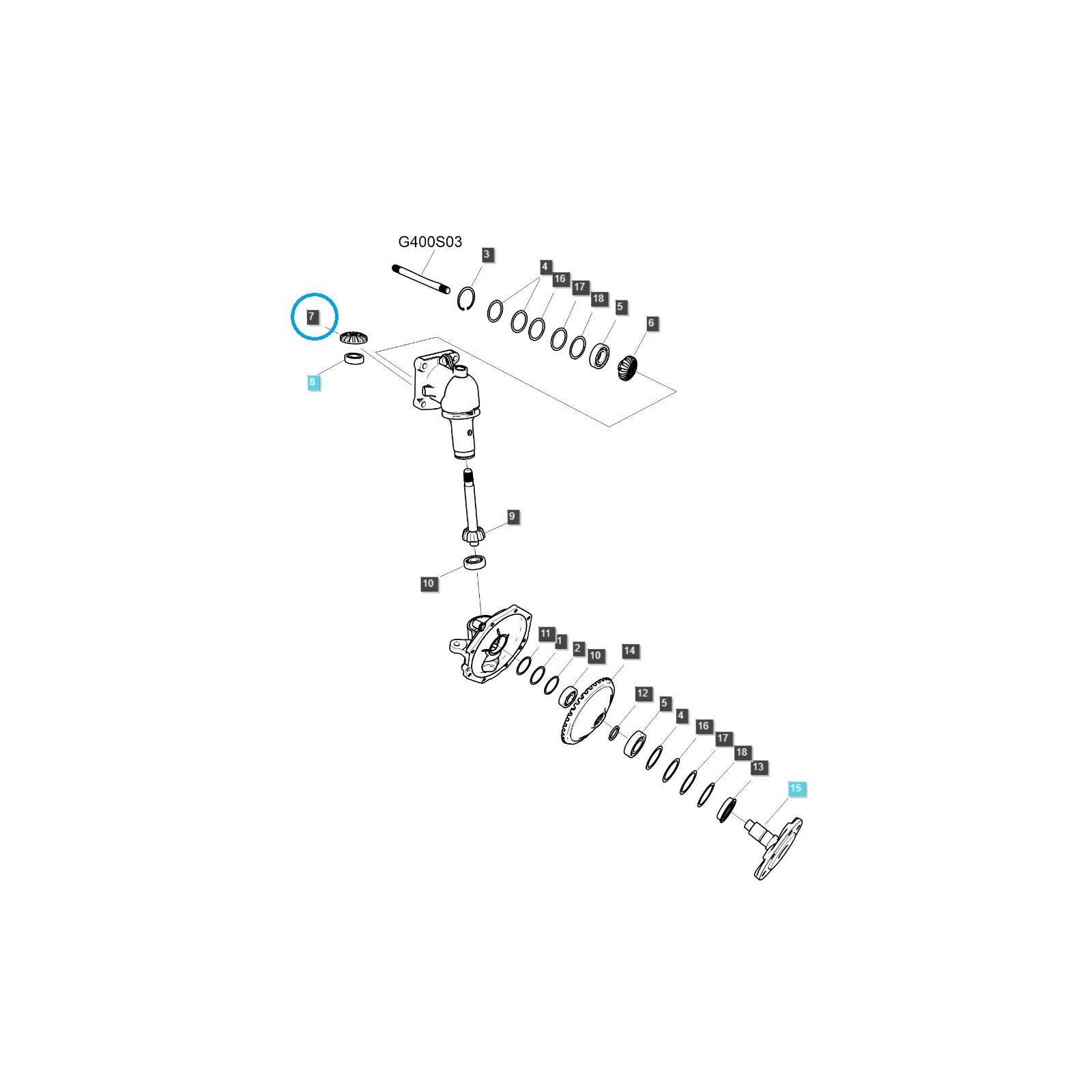 Pignon, engrenage conique 15T / TRG400 / LS Tracteur 40195030