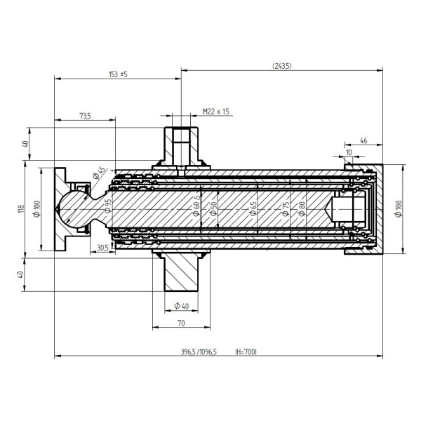 Siłownik hydrauliczny teleskopowy trzystopniowy / 395 mm / HCT-395-700-95