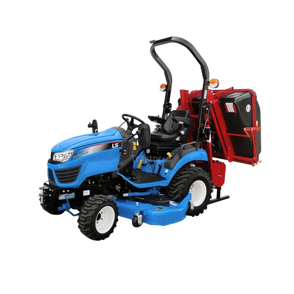 LS Tractor MT1.25 with a lawn mower with a basket and industrial tires