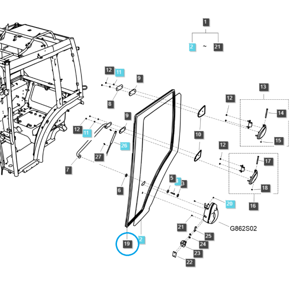 Joint de porte de cabine / TRG862 / Tracteur LS / n° 40387590
