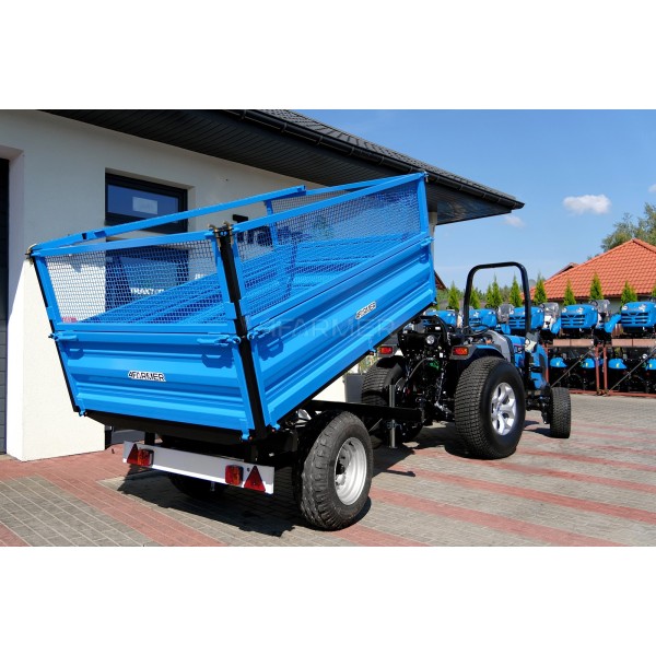 Przyczepa rolnicza jednoosiowa 2.5T z kiprem i nadstawkami z siatki 4FARMER | Traktor.com.pl