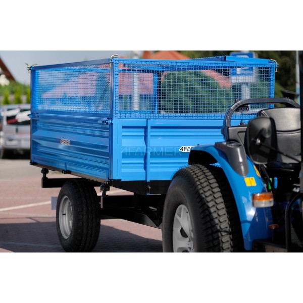 Przyczepa rolnicza jednoosiowa 2.5T z kiprem i nadstawkami z siatki 4FARMER | Traktor.com.pl