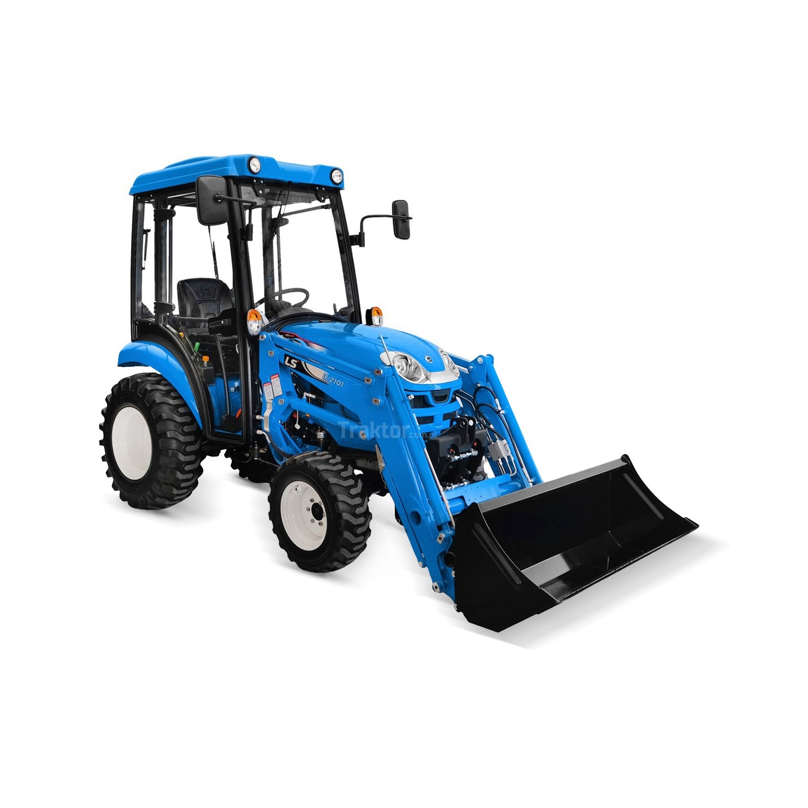 Tracteur LS XJ25 HST avec cabine, pneus industriels et chargeur frontal