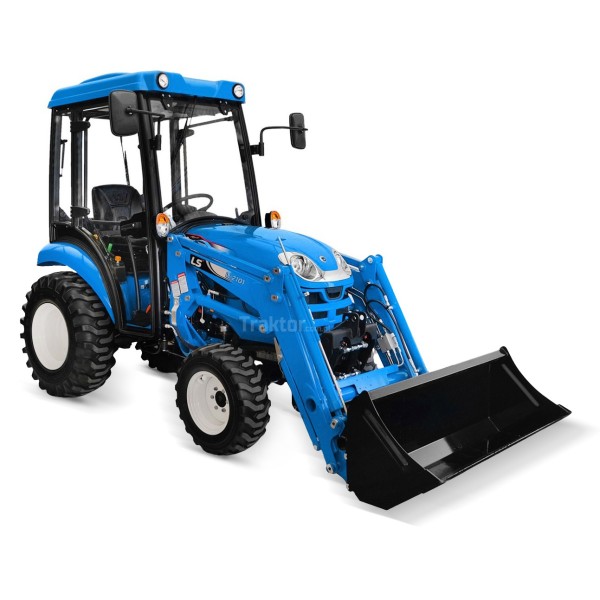LS Traktor XJ25 HST s kabinou, průmyslovými pneumatikami a čelním nakladačem