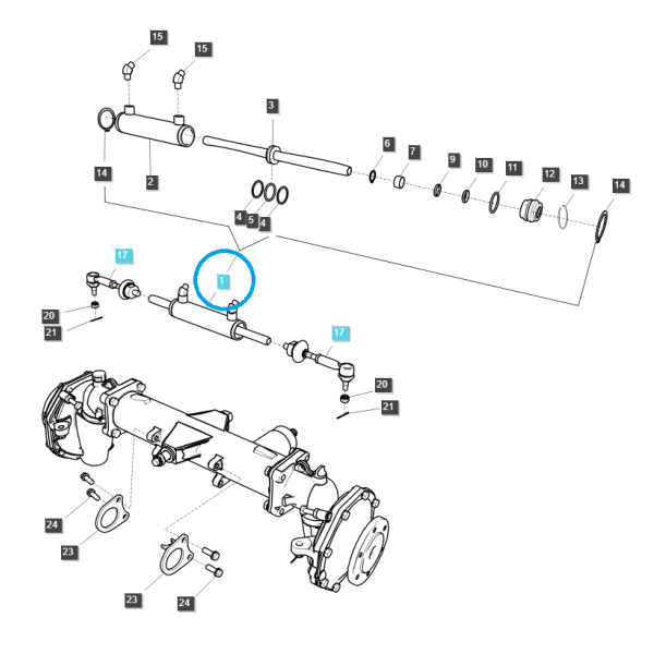 Hydraulischer Servolenkungszylinder / TRG630 / LS Traktor / Nr. 40249637