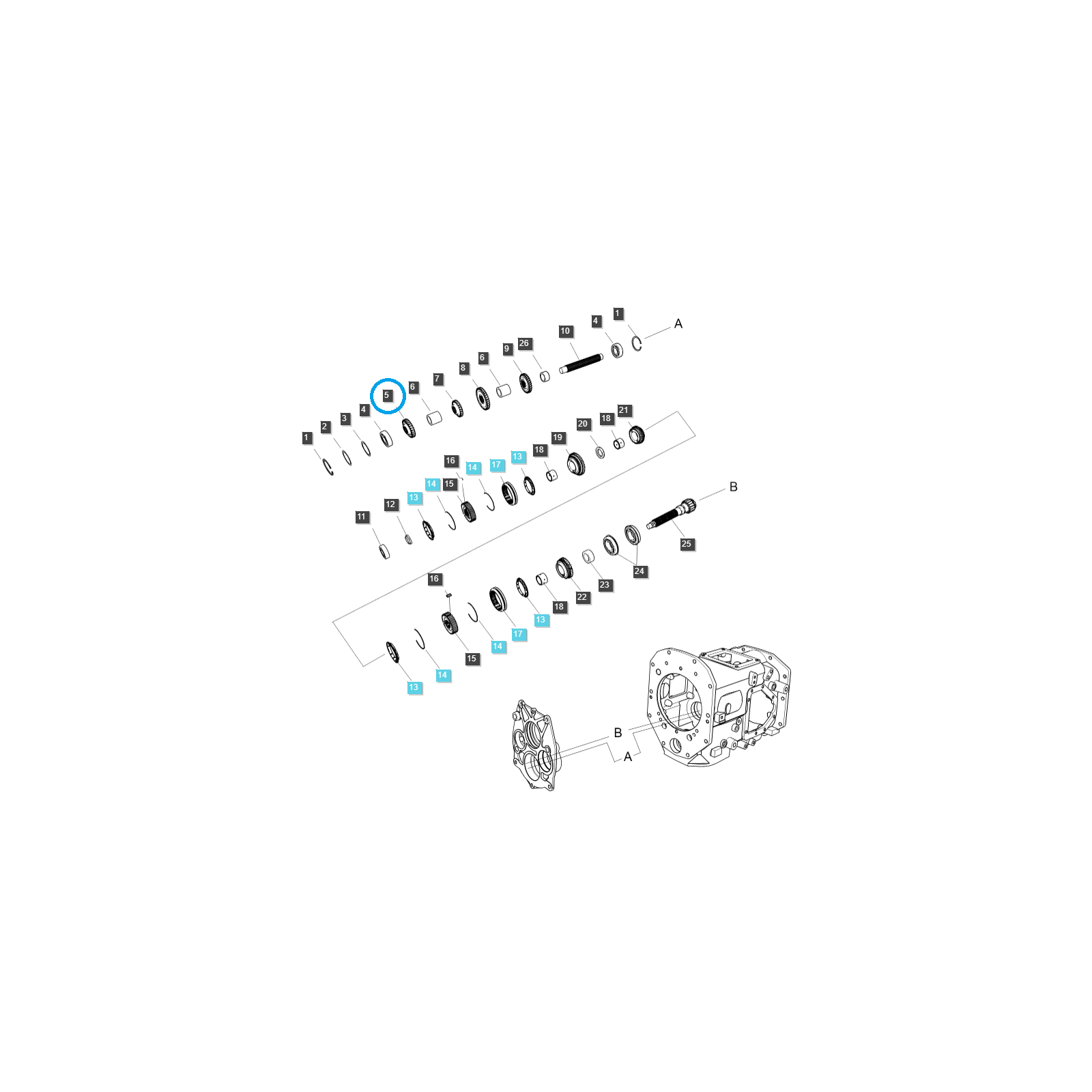 Mode, engrenage d'arbre central / TRG281 / LS Tractor 40010117
