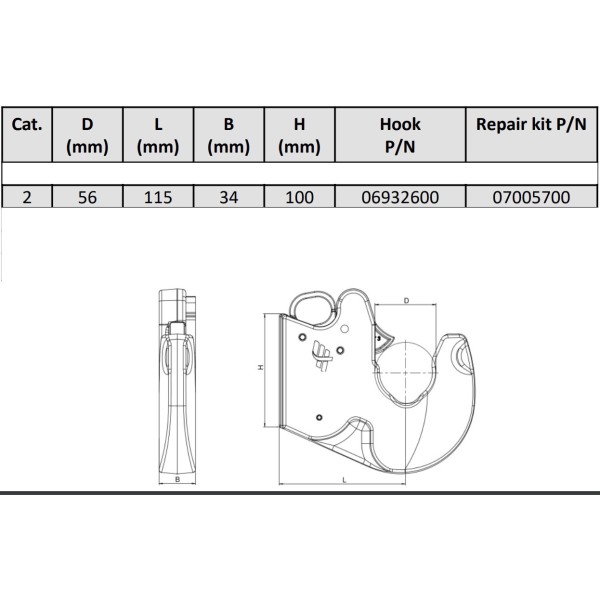 GANCHO del enganche de tres puntos del brazo de elevación Cat II / k 56mm