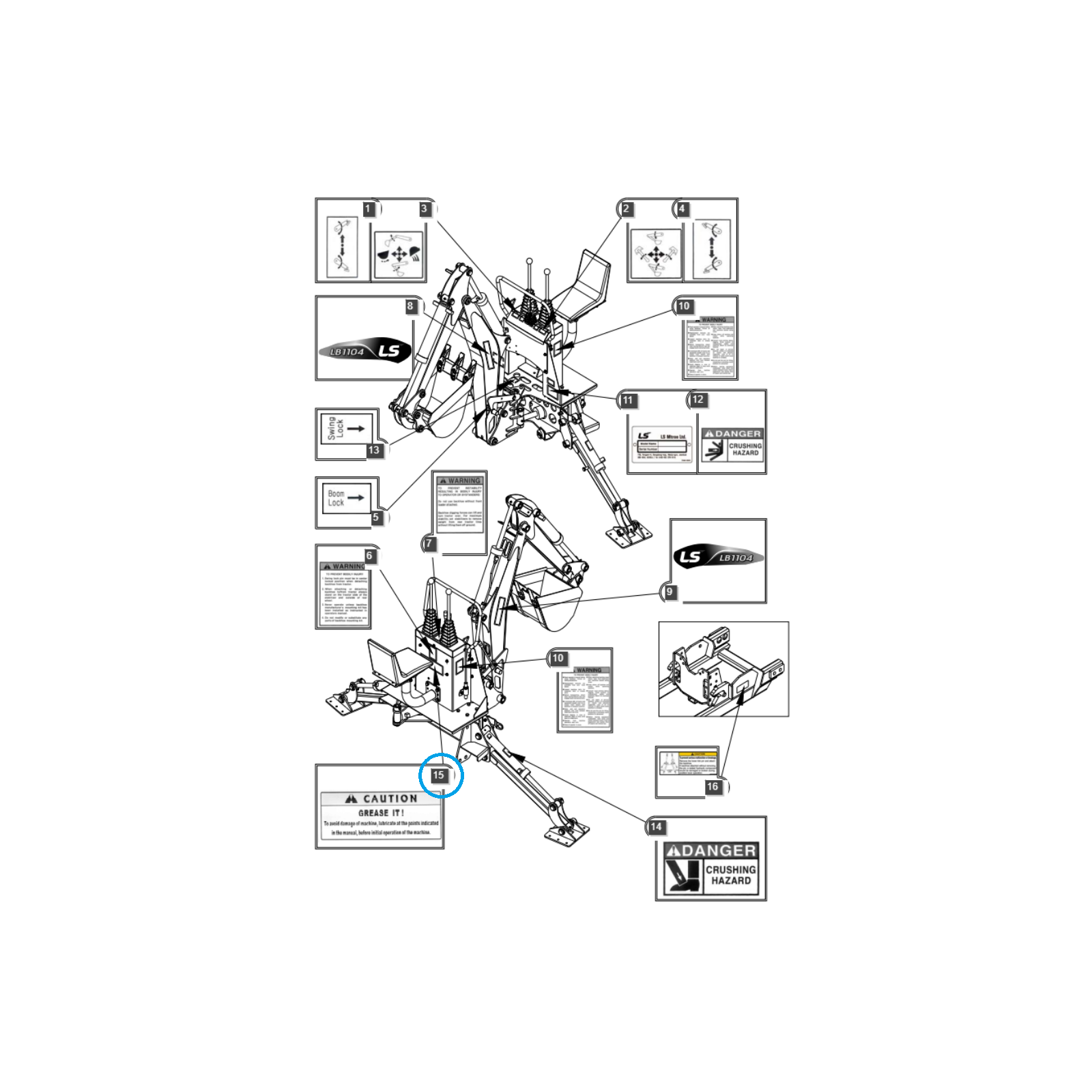 Autocollant d’avertissement pour mini-pelle / Tracteur LS 40231052