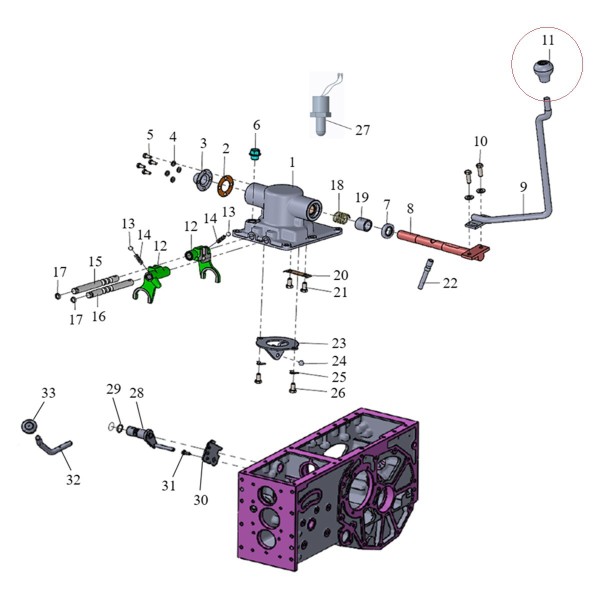 Hlavica radiacej páky, VST Fieldtrac 927D, VST Fieldtrac MT270, BFA11C00180A0, 27070201130