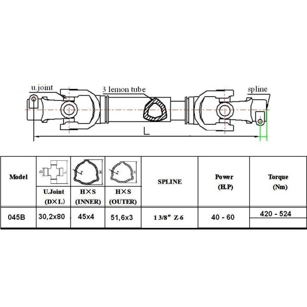 Eje, PTO, 045B, 140 cm, 1400 mm, eje de tractor, eje de tractor