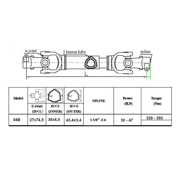 Cardan, 04B, 96 cm, jusqu'à 47 CV, 9600 mm