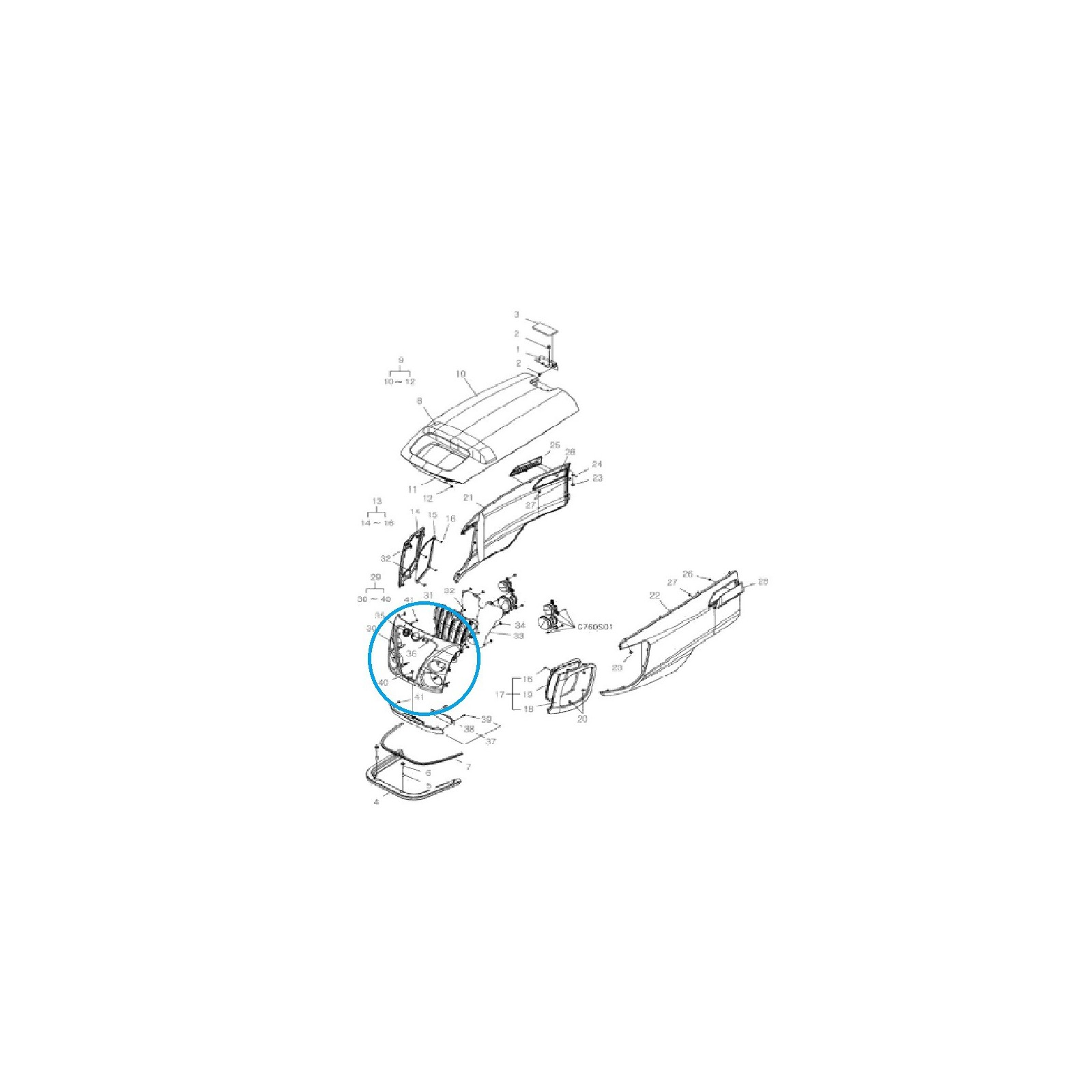 Grill / Front Lamp Cover / SBG830 / LS Tractor / No. 40247486
