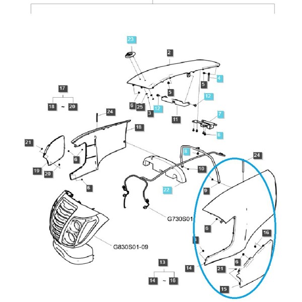 Engine Cover / Left / G830 / LS Tractor / No. 40293879